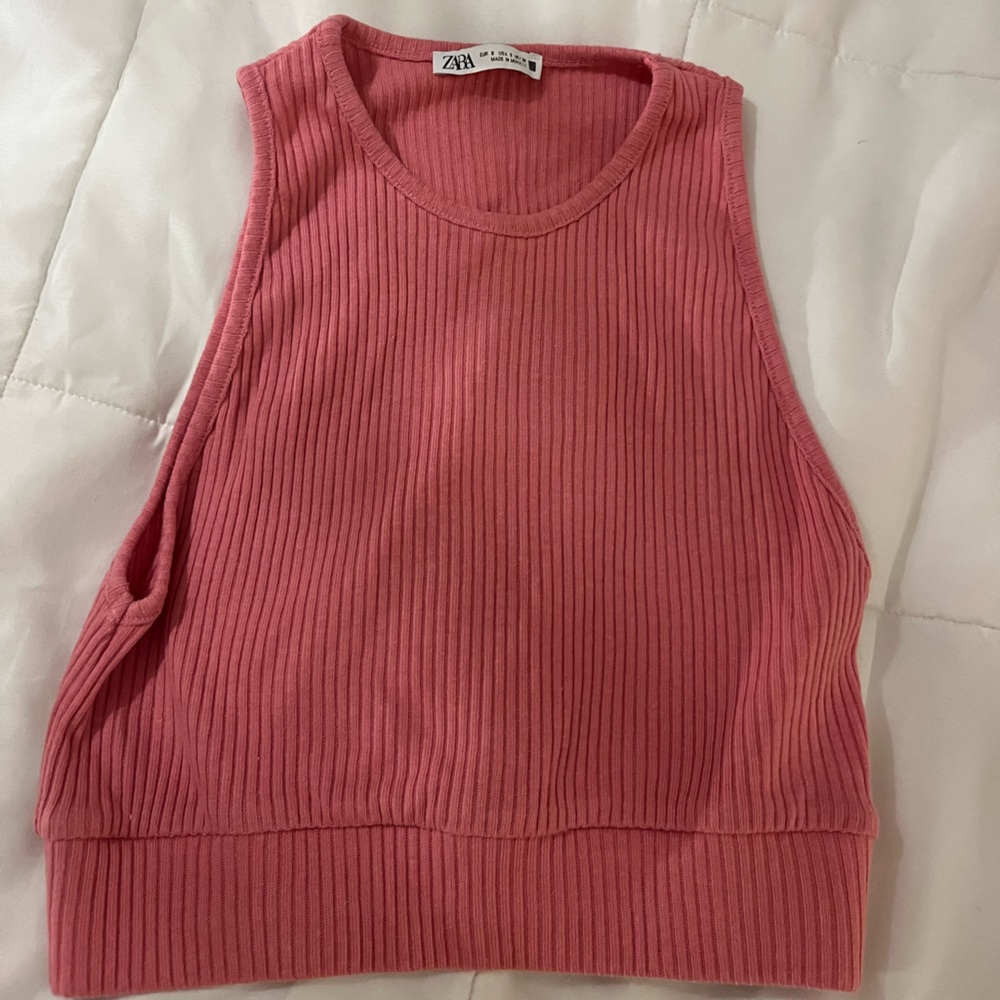 Zara Women’s Pink Ribbed High Neck Tank